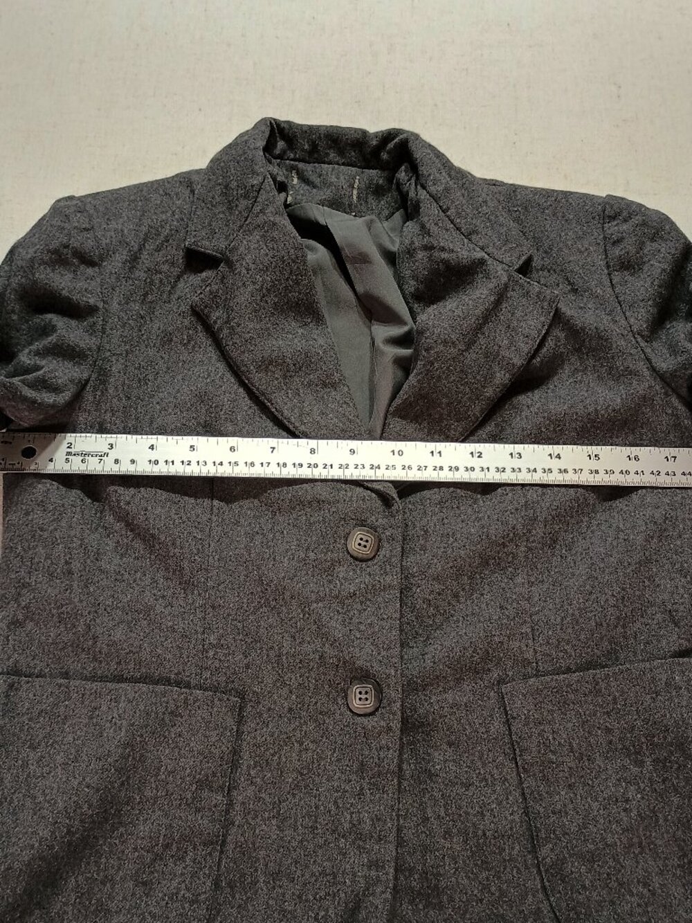 Gray Wool Blend Tailored Blazer Jacket Patch Pockets Medium, vintage old money - Picture 6 of 9